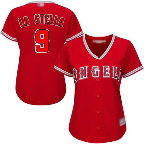 Angels #9 Tommy La Stella Red Alternate Women's Stitched MLB Jersey